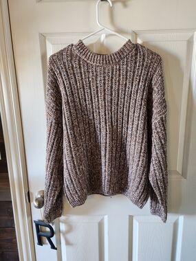 Universal Thread Brown, Cream, And Grey Chunky Knit Fisherman Sweater, Large